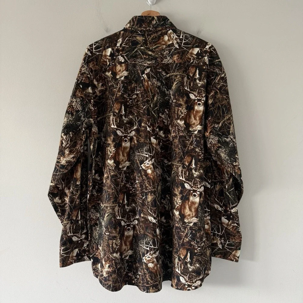 RedHead Camo Deer Print Long Sleeve Button Down Large Outdoor Whitetail Hunting